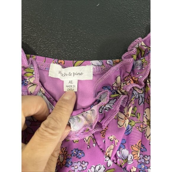 Stitch and Pine Top Womens XL Purple Floral Crop Corset Scalloped Mesh Y2K Fairy - Picture 5 of 9